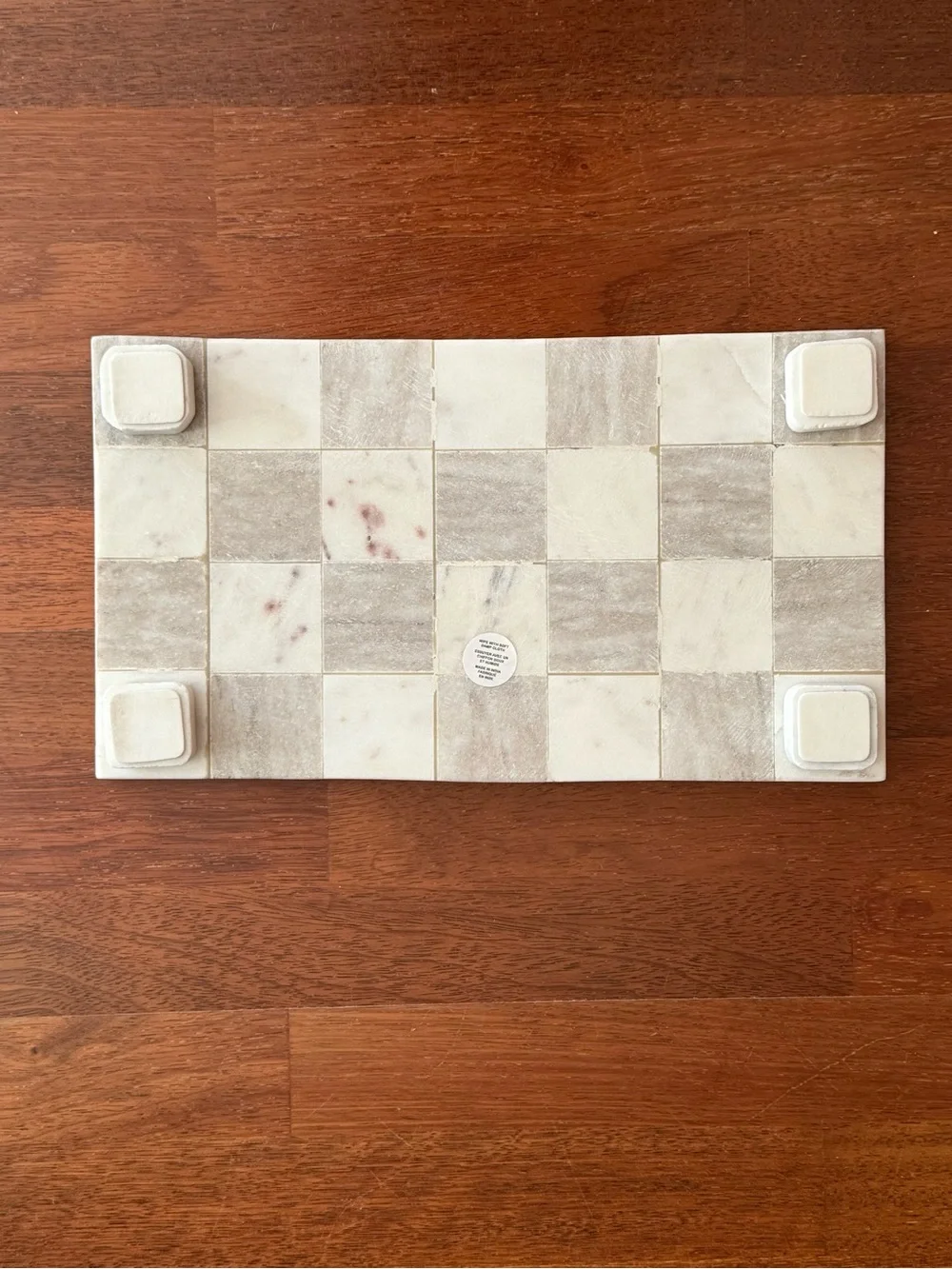Made in India Marble Checker Serving Tray in Beige and White